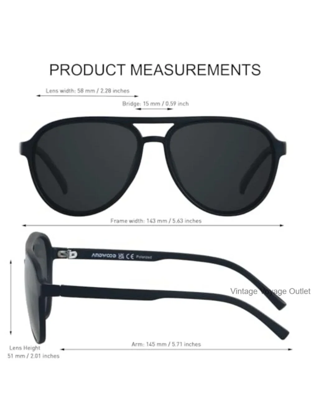Polarized Aviator Sunglasses with Case - Unisex Retro Plastic Frame Tangle-Free